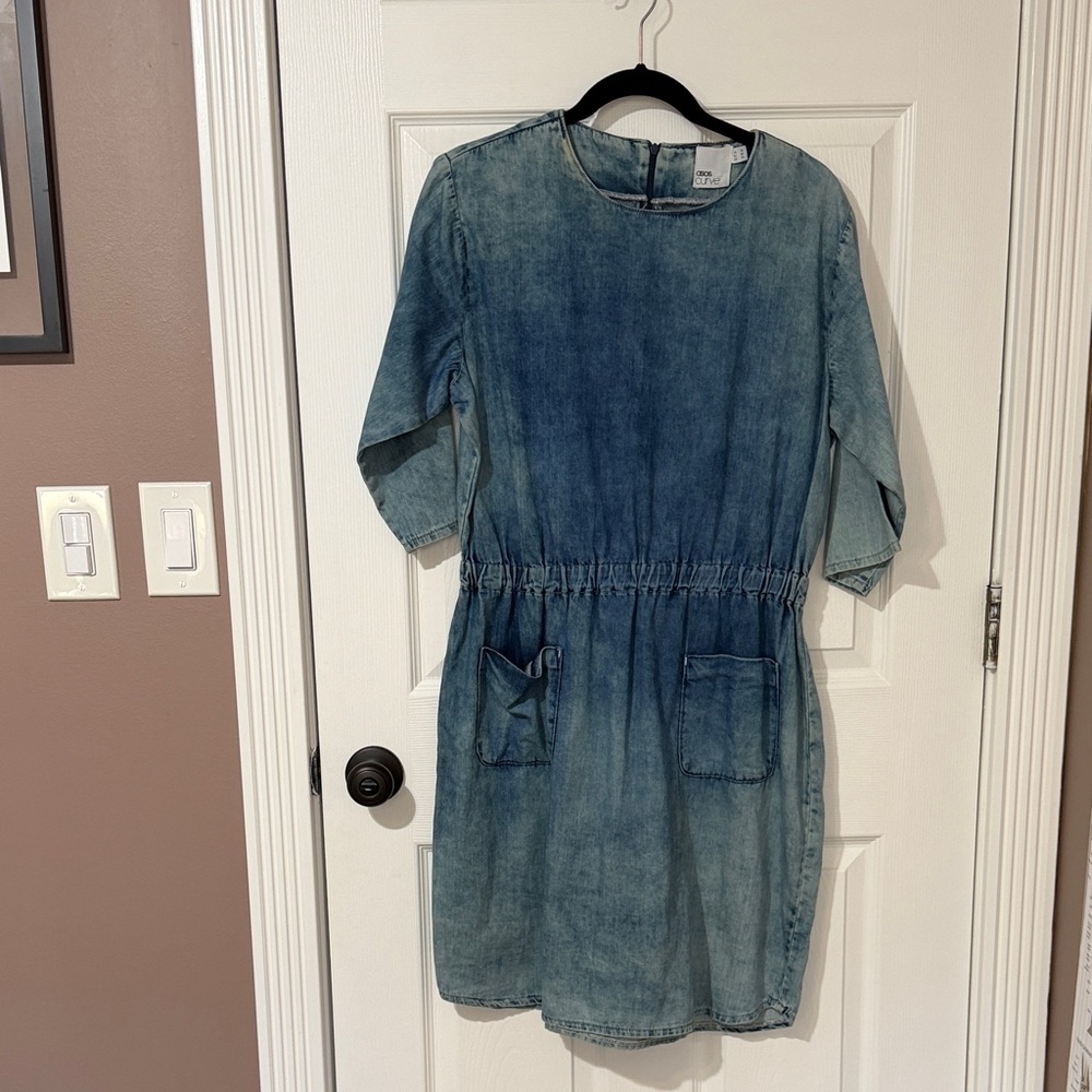 ASOS Curve Washed Denim Blue Casual Pocket Dress